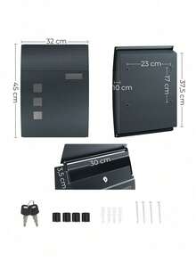 Mailbox, Wall-Mounted Lockable Post Letter Box With Viewing Windows, Nameplate, And Keys, Easy To Install, Grey - Dark Grey - View 6