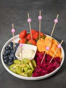 100 piezas Pinchos desechables de fruta con perlas rosas, adecuados para postres de fiesta, pasteles, bebidas, bandejas de aperitivos, sándwiches, frutas, suministros para fiestas navideñas, regalos navideños - Multicolor - Ver 7