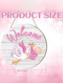 粉色木质迎婴门牌，2 件套，女婴性别识别门牌，欢迎标志，悬挂花环，圆形乡村风格木质农舍装饰，节日前门装饰，房间装饰和婴儿淋浴间装饰，门廊派对用品，木质悬挂装饰，扁平悬挂，木质悬挂家居装饰，悬挂标志门牌。（约 11.81 英寸） - 粉色 - 查看 4