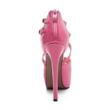 Women's Ankle Cross Strap Sandals Platform Stiletto Dress Zip - Rose Red Mirror - View 7