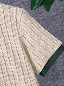 男士休闲时尚上衣，撞色罗纹柔软舒适亲肤面料基本款衬衫，优雅简约风格 - 杏色 - 查看 4