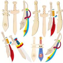 16pcs Unfinished Wooden DIY Pirate Sword, 4 Designs With 5pcs Each, Wooden Crafts DIY For Parties, Birthdays, Gatherings, Party Favors, Carnival Decorations
