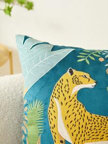 1pc Leopard Floral Embroidery Throw Pillow Cover, Suitable For Living Room, Bedroom, Party, Home Decor, All Season