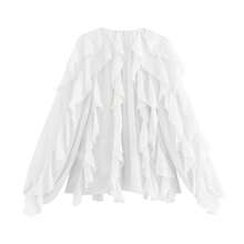 HZXVIC Women's New Autumn French Style Multi-Layer Ruffle Sheer V-Neck Drape Long Sleeve Blouse - White - View 6