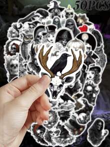 Bộ 50 miếng dán vinyl phong cách Gothic Aesthetics, chủ đề Phù thủy đen và Đầu lâu, miếng dán dùng một lần cho chai lọ, hành lý, đàn ghi-ta, máy tính, điện thoại, đồ gốm, bề mặt kim loại, thủy tinh và nhựa, họa tiết hoạt hình bất đối xứng, dành cho Halloween - Nhiều màu - Xem 7