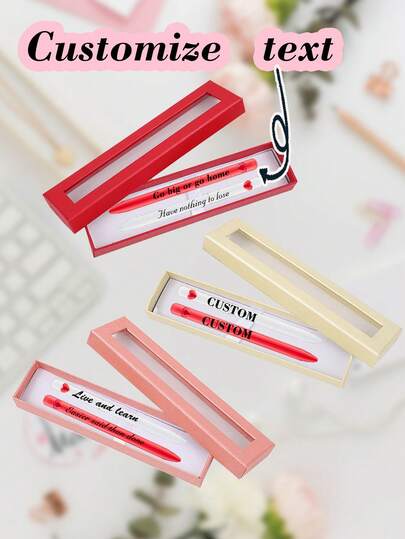 1 Box Of 2 Red Neutral Pens, Customized With Red Heart, Engraved With Custom Text/Name, Creative Heart-Shaped Red Pen, 0.5mm Tip, Quick-Drying Red Ink, Suitable For Daily Use, Grading Assignments, Work Records, Gift For Son/Daughter, Couples/Best Friends, Teacher's Day Gift