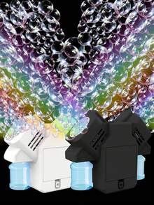 多孔双头儿童泡泡机玩具，便携式户外玩具，自动吹泡泡机产生密集泡泡，适合舞台表演，生日礼物（不含电池和泡泡液） - 彩色 - 查看 2