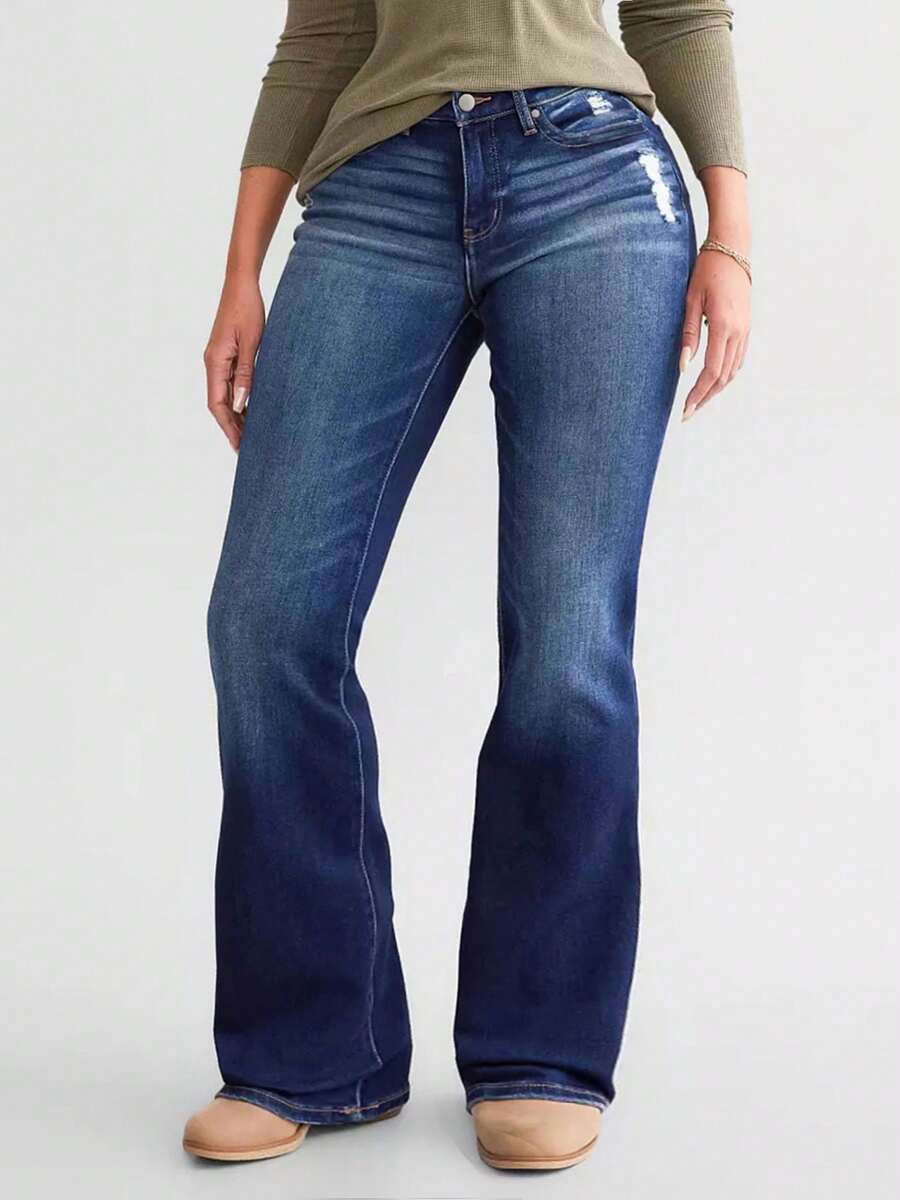 2025 New Women's Retro Micro Horn Jeans For Women's Casual Versatile Style - 藍色 - 查看 1