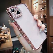 奢華電鍍水鑽閃粉手機殼，適用於 iPhone 17 16E 15 14 13 12 11 X XS Max XR Pro Plus、Galaxy S26 A02S -A07 A12-A17 A22-A26 A32-A36 A50-A56 S20-S25、Honor Magic Reno Smart - 粉色 - 查看 3