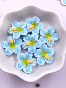 10个树脂3D彩色彩绘桃花扁平石装饰品，DIY蝴蝶装饰配件，夏季和学校主题工艺品 - 隨機混合 - 查看 7