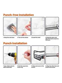 1 pièce/2 pièces/4 pièces Support à épices en fer robuste, emballé dans une boîte noire, support mural ou de porte d'armoire pour ranger herbes et épices, organiseur mural multifonctionnel pour la cuisine et la salle de bain