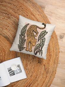 2pcs Animal Leopard & Tiger Style Forest Pattern Decorative Throw Pillow Covers, Alphabet Print Square Pillow Cases Without Filling, Cute Cushion Covers, For Sofa, Living Room