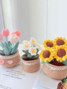 Crochet DIY Tulip Bouquet Eternal Flower Handmade Potted Plant Yarn Craft Material Kit - Multicolor - View 1