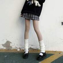 半双纯色麻花针织袜套，实用多功能 - 白色 - 查看 6