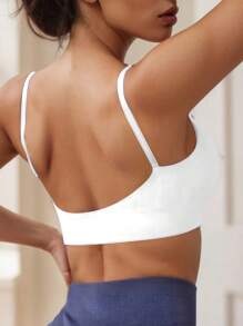 Sutiã esportivo casual com costas nadador, cor sólida, para mulheres, sem costura, confortável, alça fina, sexy, decote em V, camisola esportiva da moda, adequado para uso diário, ioga