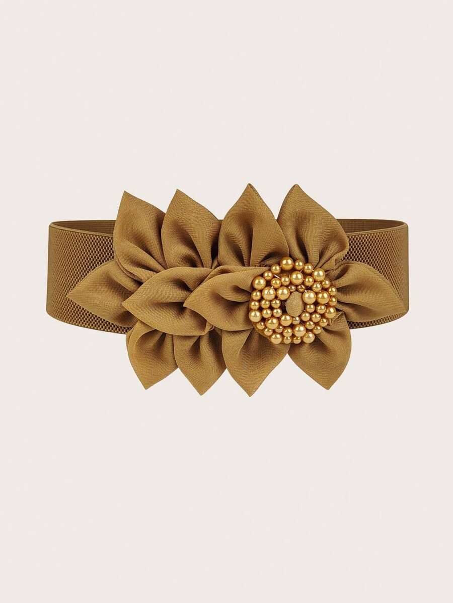 1 件女士花卉串珠弹性腰带装饰腰带，休闲日常穿着夏季、秋季、万圣节