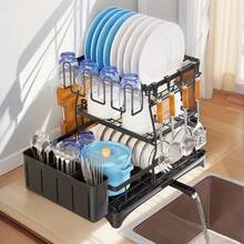 3 Tier Kitchen Dish Drying Rack - Large Capacity Carbon Steel Organizer With Removable Drainage, Multi-Layer & Basket Design For Dishes, Bowls, Utensils, Space Saving, Great Housewarming & Christmas Gift, Utensil Holder