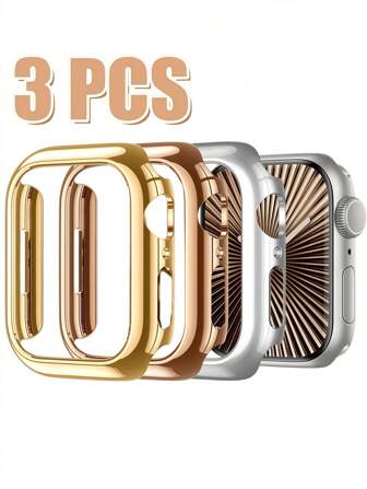 3 Packs Watch Case Hard Material Electroplated Gold Hollowed Out Bezel Watch Protective Frame For Apple Watch Ultra 3 2 1 S10 SE S9/S8/S7/S6/S5/S4/S3/S2/S1 Series For Boys And Girls Protection Watch Enthusiasts Replacement Watch Case Smart Watch 38MM 40MM 41mm 42MM 44MM 45MM 46MM 49mm Smart Watch Case Watch Case Compatible With Apple Watch Case Ultra 10 SE 9/8/7/6/5/4/3/2/1