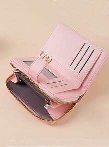 Novo estilo de carteira com fivela borboleta, zíper único, botão de pressão, grande capacidade, compartimentos para cartões, carteira minimalista feminina de cor sólida, rosa para mulheres, mini carteira, bolsa, carteira pequena, carteira fofa