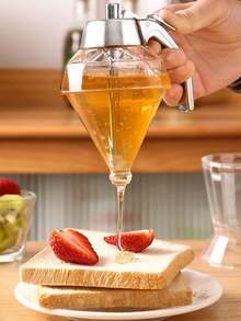 [带底座防漏] 蜂蜜分配瓶，带滴漏的玻璃挤压壶，水晶罐糖浆果汁分配器，家用按压式分配器带底座