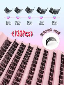 130pcs Fluffy Cluster False Eyelashes, D Curl, Soft & Reusable, Segmented Single Lashes, DIY Cluster Eyelash Extension, 8-16mm Mixed, Natural Thick Individual Lashes, Makeup Tools - 黑色 - 查看 3