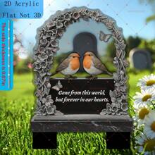 1 pièce Plaque commémorative classique avec conception d'arche florale et oiseau 3D - 24 cm x 13 cm Pieux de pelouse en acrylique résistant aux intempéries pour cimetières, tombes ou mémorial domestique - Décoration extérieure montée au sol, sans électricité nécessaire, Décoration de cimetière, Mémorial élégant, Conception de couleur vibrante, Style plat 2D, Conception aléatoire