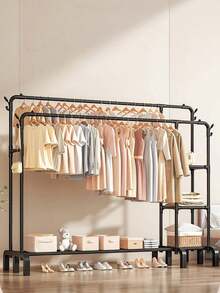1PC Freestanding Hanger Double Pole Multi-Functional Bedroom Clothing Rack, Metal Clothes Hanger Organizer And Black Clothes Stand With Wheels, Christmas, Christmas Decorations, Xmas, Christmas Ornaments, Christmas Bauble, Gifts For Women, 2025 Tendencias