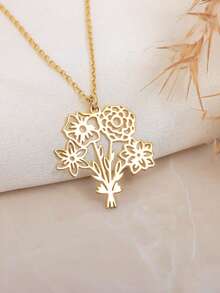 Personalized Multiple Birthflower Necklace, Family Birth Flower Bouquet Necklace For Women Men Customize 2-4 Flowers Mother's Necklace, Personalized Gift, Birthday Gift Valentine's Day Gifts, Christmas Gifts For Girlfriend, Family And Classmates - Gold Cross Chain - View 11