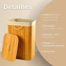 Bamboo Laundry Basket Foldable Lined Organizer Bathroom Large Rectangular Dirty Clothes Hamper - 竹子 72L - 查看 4