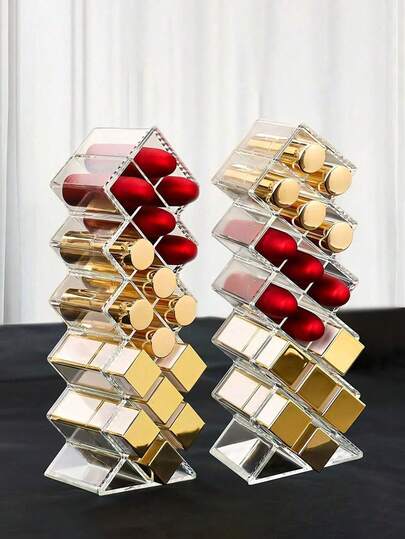 1pc Lipstick Storage Box, Makeup Organizer, 16-Slot Lipstick Tower Holder, Perfume Rack Storage Box, Suitable For Lip Gloss, Lipstick And Other Cosmetics, Holiday Essential, Suitable For Beach, Bathroom, Bedroom Storage, Large Capacity