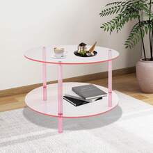 HOHOBLA Modern Acrylic Side Table - 2-Tier Round Coffee Table For Living Room, Bedroom & Office, Pink End Table With Freestanding Design - 粉色 - 查看 4