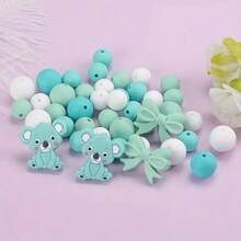 36/38/43pcs Cute Silicone Bead Set, 12mm/15mm Solid Color Koala Pattern Round Loose Beads, Used For DIY Jewelry Making, Key Chain, Pen Strap, Bracelet, Necklace, Pendant Handcraft Supplies