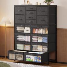 16 Drawer Dresser, 8 Clear & PU Reversible Drawers, Tall Dresser For Bedroom, Fabric Storage Cabinet, Metal Frame, Organizer Cabinet, Unit For Closet, Entryway, Hallway, Wood Top, Black - Black - View 3