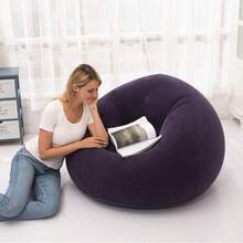 1pc New PVC Plush Inflatable Lazy Sofa, Spherical Chair, Foldable Outdoor Lounge Recliner Stool, Suitable For Living Rooms, Bedrooms, Reading Rooms, Camping - Blue - View 6