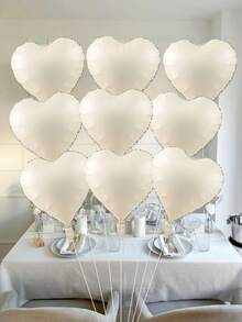 10pcs 18-Inch Cream Color Heart Shaped Aluminum Foil Balloons For Wedding, Birthday Party Decorations - Cream - View 2
