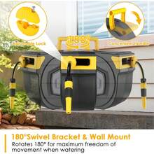 20/30m Hose Reel With Garden Hose, Wall-Mounted Hose Reel, 180° Swivel & Automatic Rewind, Wall-Mounted Hose Box Including 9-Function Hand Shower, For Watering, Car Washing - Xám đậm + vàng - Xem 4