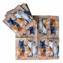 20pcs Soft Cute Cat Print Colored Napkins, Suitable For Wedding Party