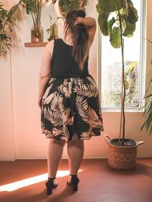 Truni Sometimesglam Plus Tropical Print Guipure Lace Insert Summer Boho Dress, Beach Dress Sundress,Holiday Outfits, For Pear Triangle Body Shape - Black - View 2