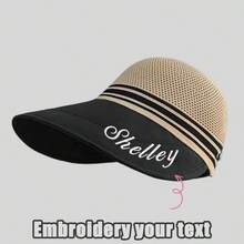 1 Pcs Customizable Embroidery Text Wide Brim Sun Hat, Breathable Mesh Design, Suitable For Women In Summer - Multicolor - View 7
