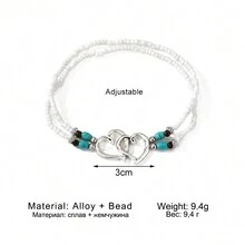 1 件合金双心合金花托玻璃珠米珠脚链 - 彩色 - 查看 6