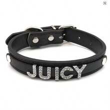 1pc Sexy Lingerie Accessory, Rhinestone Letter PU Leather Collar, Unisex Punk Role Play Black Leather Choker, Cosplay Accessory, Sexy Lingerie Accessory, Suitable For Halloween, Christmas, Valentine's Day, Date, Party - Multicolor - View 22