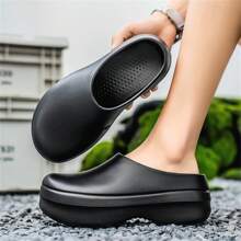 Zuecos de chef para hombres con cierre, punta cerrada, respirables, antideslizantes, cómodos, de fácil deslizamiento, funcionales para la cocina, ligeros, flexibles, para el verano, zapatos de trabajo de moda negro para tallas grandes