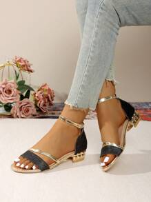 New Fashion Double Strap Open Toe Sandals, Ankle Buckle Design, Stylish Elegant Sandals