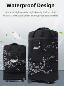 1 Pc Large Capacity Foldable Wheeled Travel Bag, Collapsible Portable Luggage Bag, Rolling Travel Duffel, 3-Layer Expandable Foldable Airport Checked Bag - Water Repellent, Backpack Style, Lettering Print Design - Suitable For Travel, Airport Check-In, Moving, Camping And Outdoor Activities