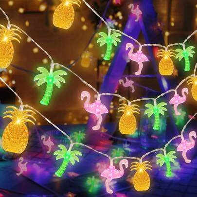 1pc 10/20/30/40 LED Tropical Flamingo Pineapple Palm Tree String Lights Summer Tropical Beach Hawaiian Lamp Battery Powered Suitable For Home Party Beach Pool Summer Holiday Birthday Bedroom Decoration