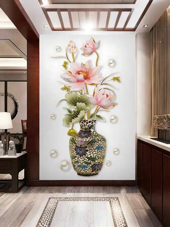 2 piezas Adhesivos de pared con estampado de flores y jarrón, arte de pared extraíble moderno para decoración del hogar, adhesivos, adhesivos de pared, vinilos, decoración del hogar, adhesivos de decoración de ramas, regalo de cumpleaños, graduación, decoración de pared, decoración de habitación, adhesivos personalizados