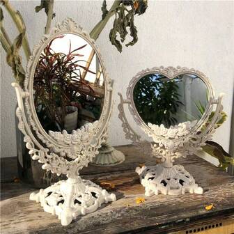 1PC Y2K Vintage Vanity Mirror - Rotating Cream Dressing Table Decor With Retro Frame, Dorm Essential Gift For Girls (Bedroom/Bathroom/Living Room) Gifts Birthday Graduation