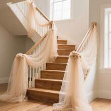 1 件浪漫婚礼天花板/椅背装饰香槟色透明薄纱面料，适用于户外婚礼、椅子装饰、甜点桌装饰、婚礼背景、室内外仪式、小屋装修、天花板悬挂、过道装饰、签到板装饰、走廊装饰，柔软薄纱面料，尺寸 300-1600 厘米可选 - 香檳色 - 查看 3