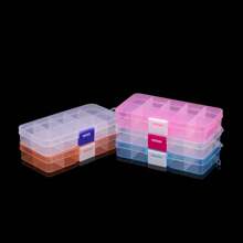 Caja de almacenamiento de plástico rectangular ajustable con ranuras, transparente, para joyería, collares, organizador de artesanía, contenedor para cuentas y joyas