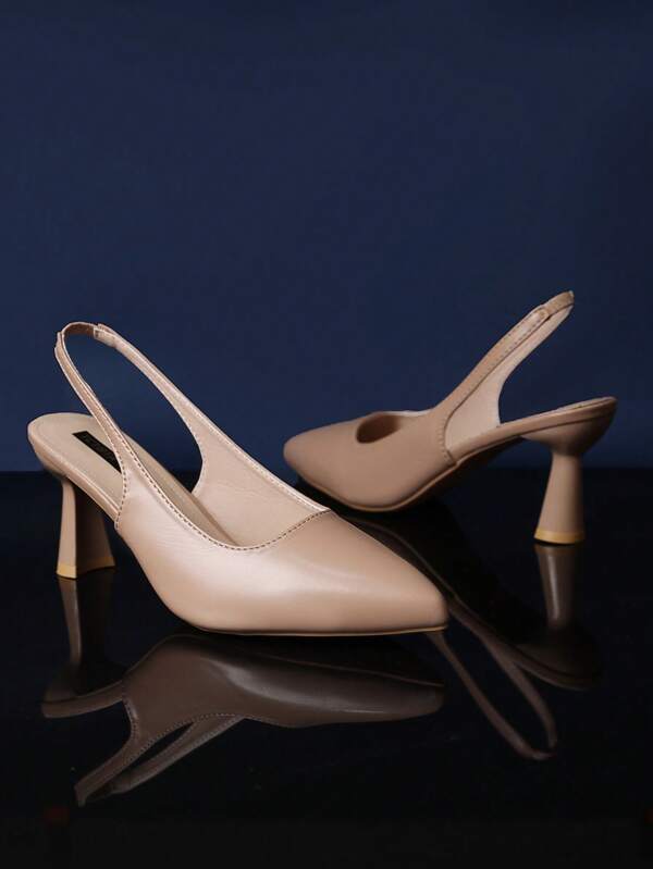 1 Pair Women's Apricot Color High Heel Sandals, Solid Color PU Material, Elastic Back Strap, Pointed Toe, Stiletto Heel, Wedge Design, Suitable For Party, Shopping, Travel, Vacation, Summer New Arrival